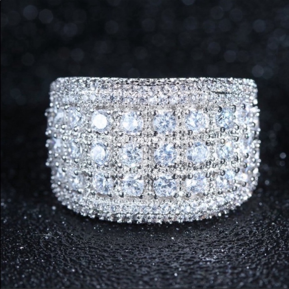 NEW WIDE PAVE BAND 925 STERLING SILVER RING, CUTE RING, SHINY RING. - Picture 3 of 7